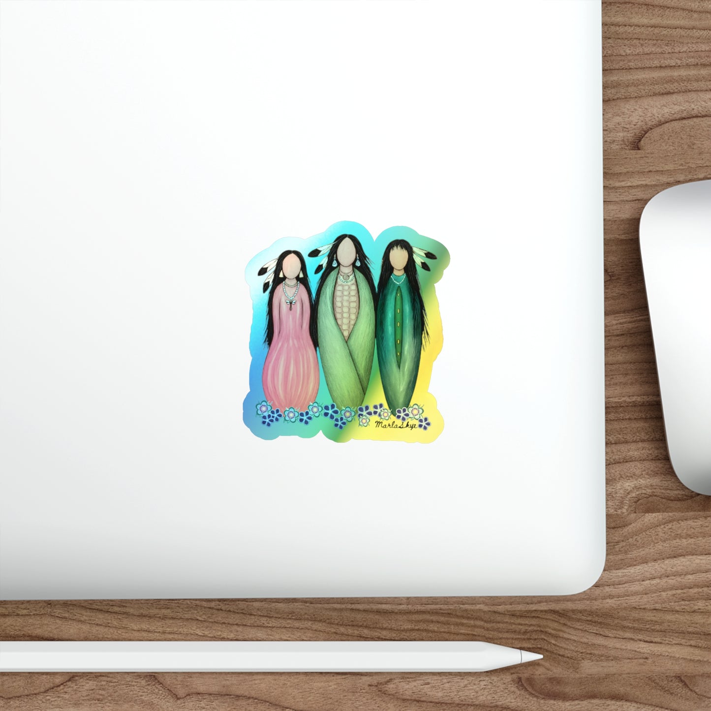 "Three Sisters" Holographic Die-Cut Stickers, Vibrant Artwork by Marla Skye