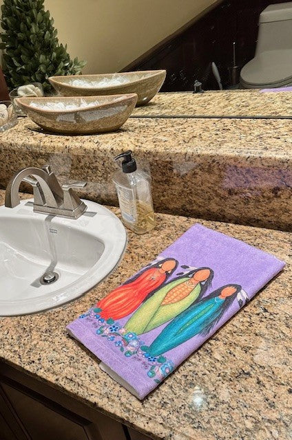Hand Towel - Three Sisters Planting Method by Marla Skye Art