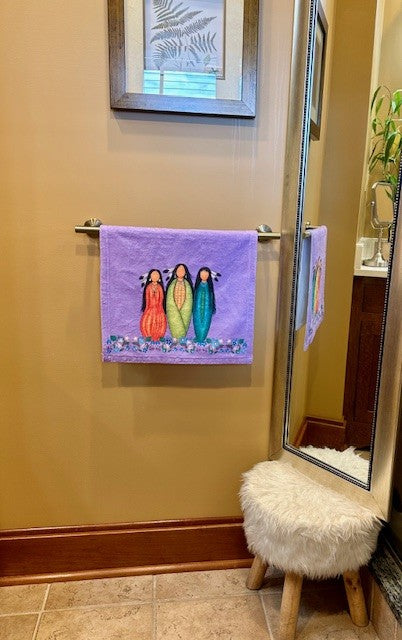 Hand Towel - Three Sisters Planting Method by Marla Skye Art