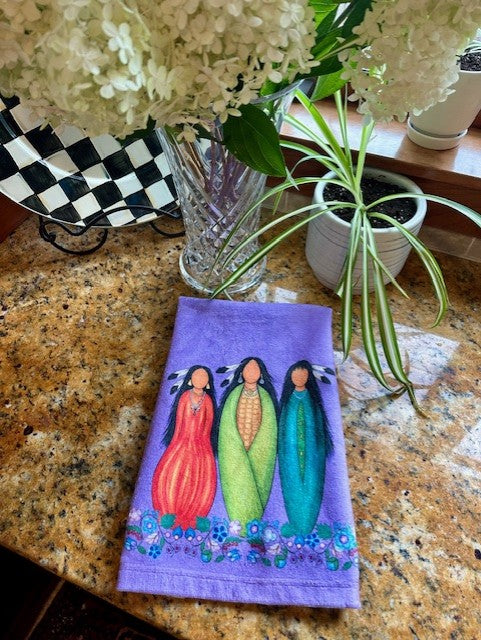 Hand Towel - Three Sisters Planting Method by Marla Skye Art