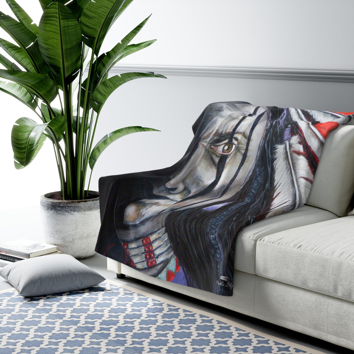 Sherpa Blanket - "Spirit Warrior" art Marla Skye