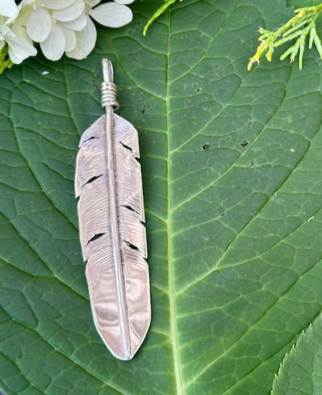 Large Feather Pendant Sterling Silver by Marla Skye
