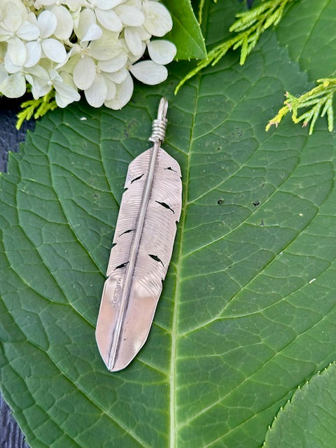 Large Feather Pendant Sterling Silver by Marla Skye