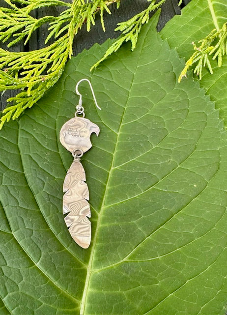 Eagle overlay with feather sterling silver dangle earring by Marla Skye